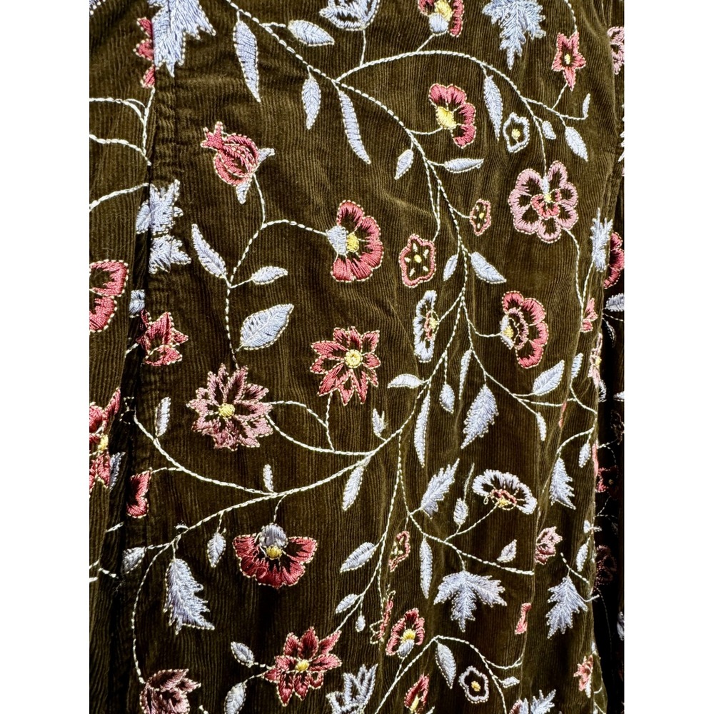 Johnny Was Embroidered Corduroy Long Coat Jacket Brown Floral Boho Whimsigoth S - Picture 4 of 10